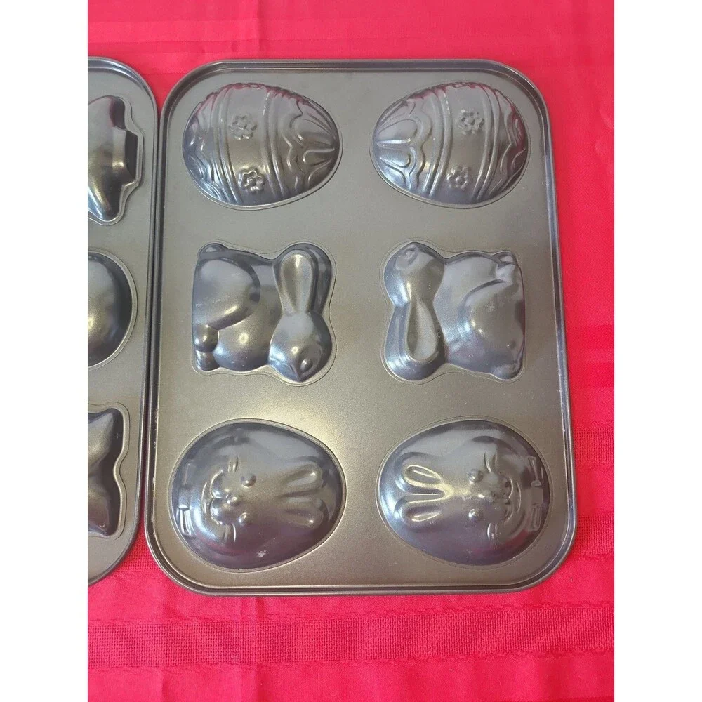 Set of 2 Holiday Mini Cake Baking Pans Christmas & Easter Nonstick 6 Cavity Mold
